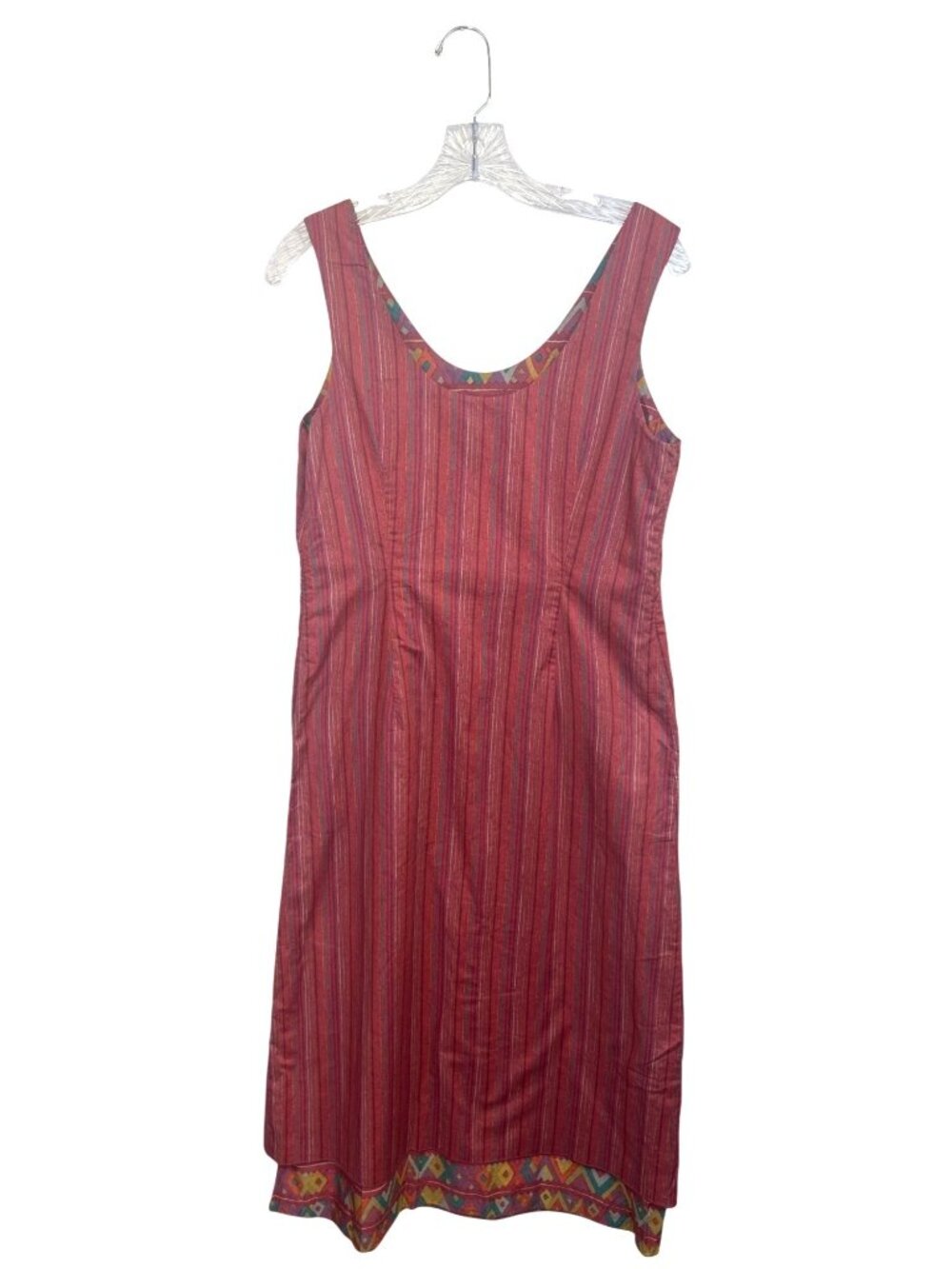 Peruvian Connection Pima Cotton Striped Midi Dress Women's 8 Layered Geometric